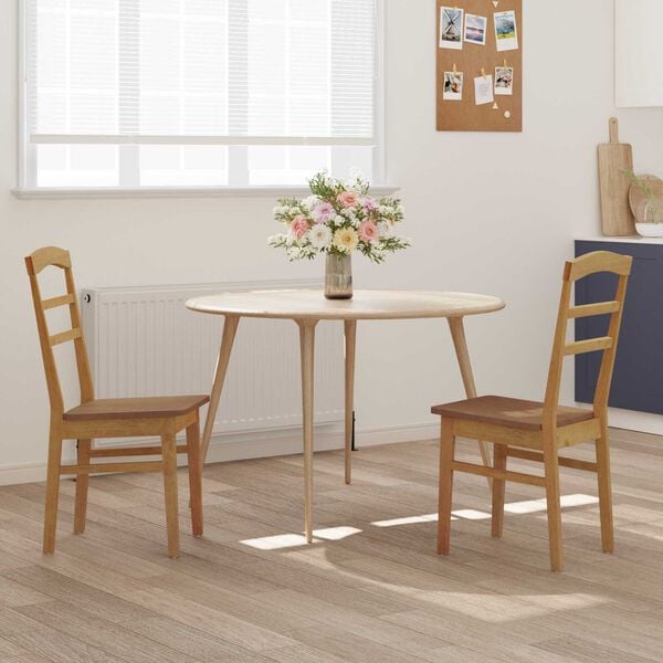 vidaXL Dining Chair 2 pcs Natural Solid Rubber Wood