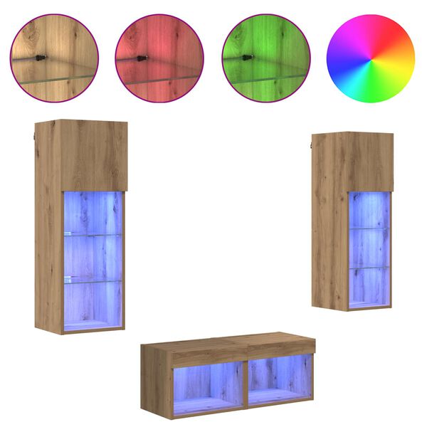 vidaXL TV Wall Cabinets Wall-mounted 4 pcs Black Oak Engineered Wood