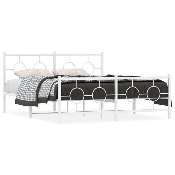 vidaXL Metal Bed Frame without Mattress with Footboard White 160x200cm
