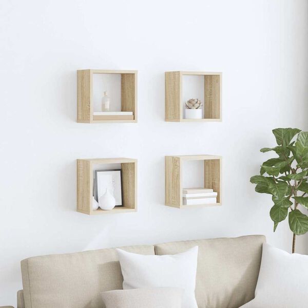 vidaXL Wall Cube Shelves 4 pcs Sonoma Oak 26x15x26 cm