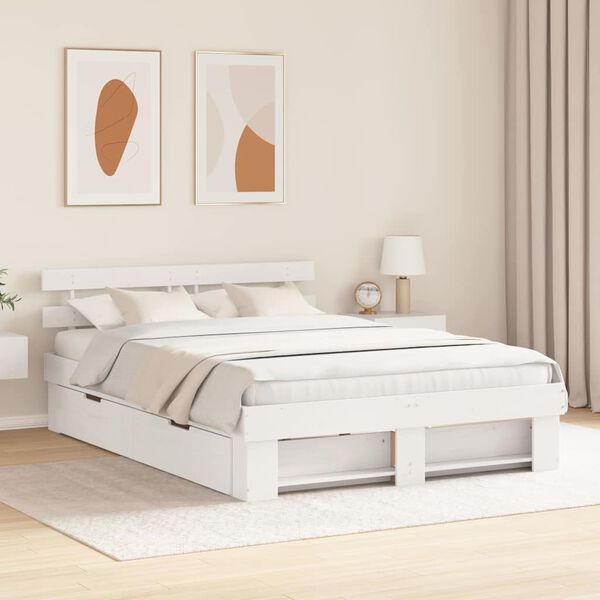 vidaXL Bed Frame with Headboard White 140 x 200 cm Solid Pine Wood