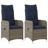 vidaXL Reclining Garden Chairs 2 pcs with Cushions Grey Poly Rattan