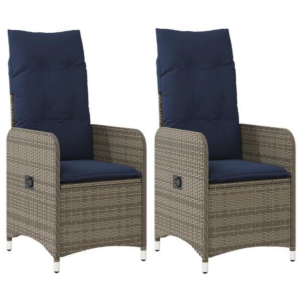 vidaXL Reclining Garden Chairs 2 pcs with Cushions Grey Poly Rattan