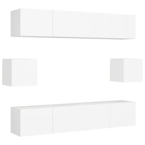 vidaXL 6 Piece TV Cabinet Set White Engineered Wood