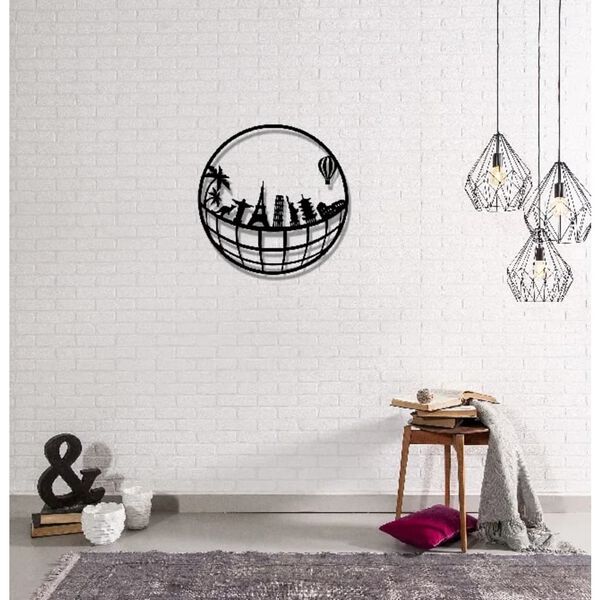 Homemania Wall Decoration World Map 10 50x50 cm Metal Black