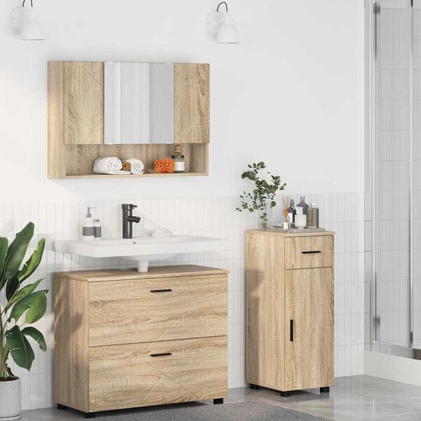 vidaXL Bathroom Furniture Set with Drawer with Shelf 3 pcs Sonoma Oak
