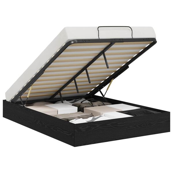 vidaXL Ottoman Bed Frame Black Oak 203 x 140 x 25 cm Engineered Wood