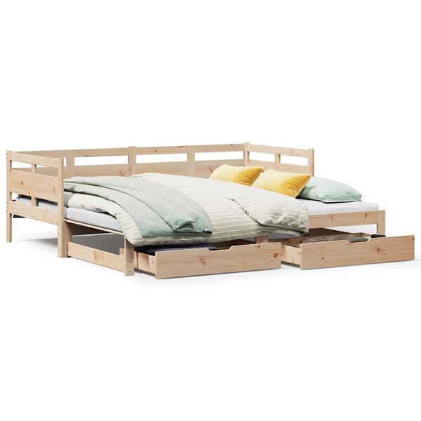 vidaXL Daybed with Trundle and Drawers without Mattress 90x200 cm