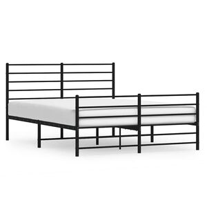 vidaXL Metal Bed Frame without Mattress with Footboard Black 135x190cm