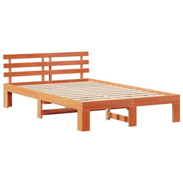 vidaXL Bed Frame with Headboard Wax Brown 140 x 190 cm Solid Pine Wood