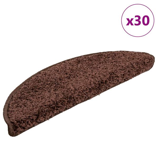 vidaXL Stair Mats 30 pcs 56x17x3 cm Brown Half Round