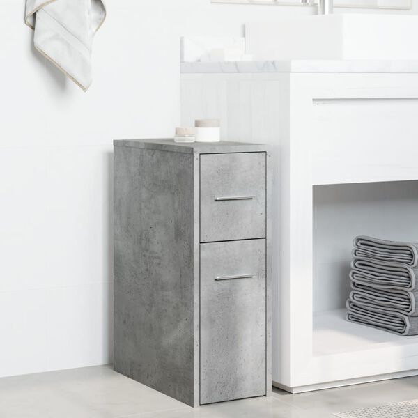 vidaXL Narrow Bathroom Cupboard with Wheels Concrete Grey Engineered Wood
