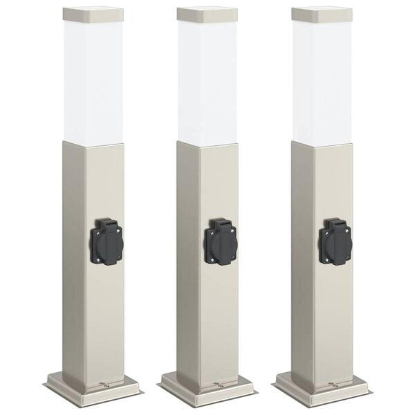 vidaXL Bollard Lights with Outlet 3 pcs 50 cm Stainless Steel IP44