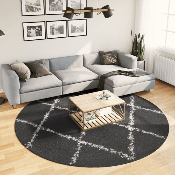 vidaXL Shaggy Rug PAMPLONA High Pile Modern Black and Cream &Oslash; 240 cm