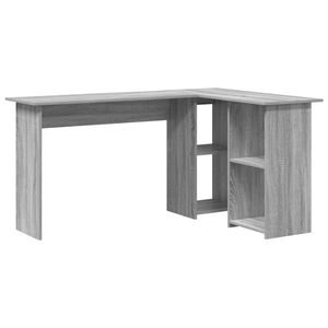 vidaXL Desk with Shelf Grey Sonoma 142 x 102 x 73 cm Engineered Wood