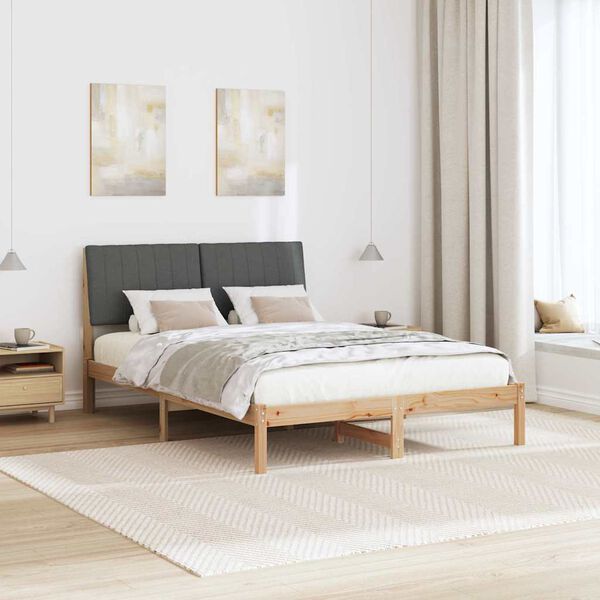 vidaXL Bed Frame with Headboard Dark Grey 140 x 190 cm Solid Pine Wood