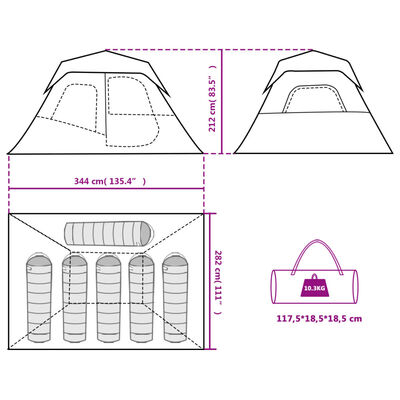 vidaXL Camping Tent with LED Light 6-Person Light Grey and Orange