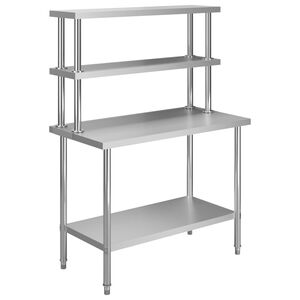 vidaXL Kitchen Work Table with Overshelf 120x60x150 cm Stainless Steel