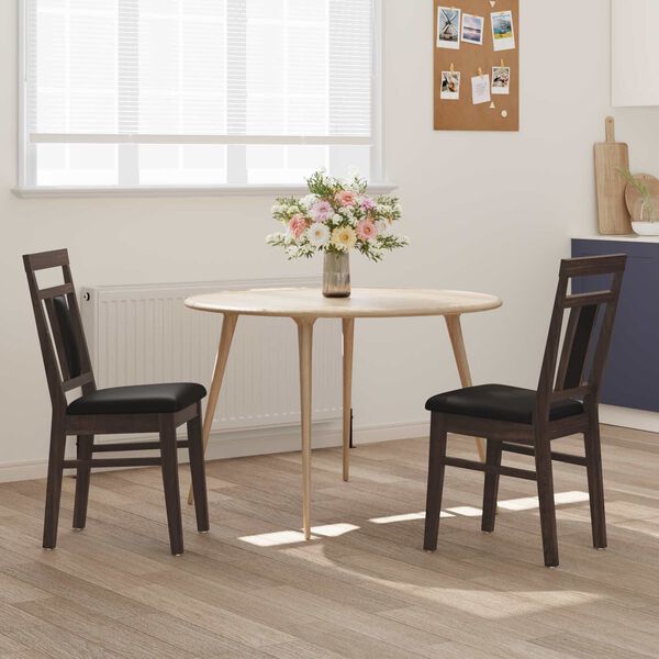 vidaXL Dining Chair 2 pcs Light Brown and Black Solid Rubber Wood