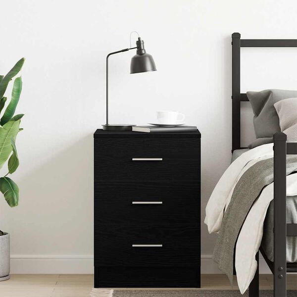 vidaXL Bedside Cabinet Black Oak 38x35x55 cm Engineered Wood