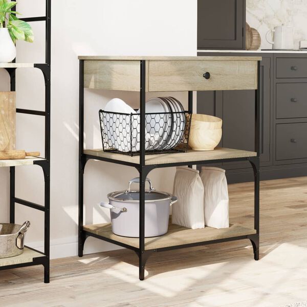 vidaXL Kitchen Trolley Sonoma Oak 60x48x89.5 cm Engineered Wood