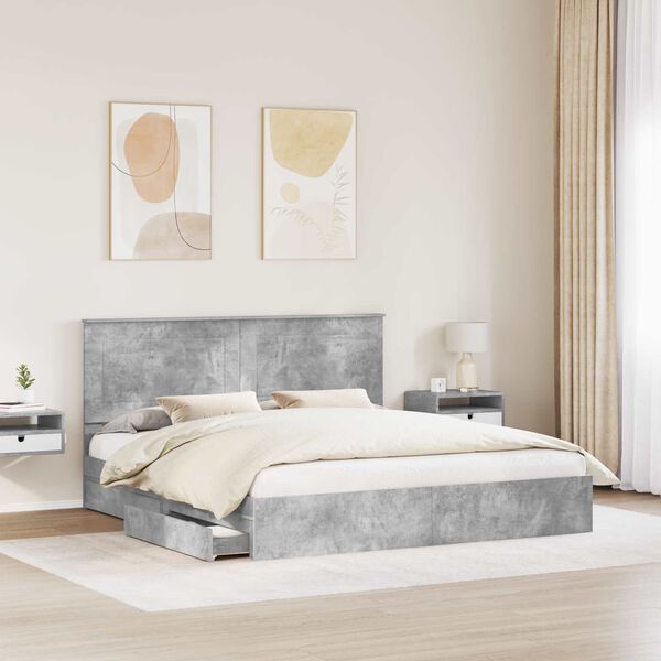 vidaXL Storage Bed Concrete Grey 180 x 200 cm Engineered Wood