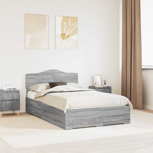 vidaXL Bed Frame with Drawer Grey Sonoma 120 x 190 cm Engineered Wood