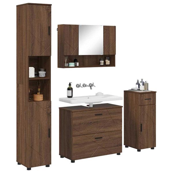 vidaXL Bathroom Furniture Set with Drawer with Shelf 4 pcs Brown Oak