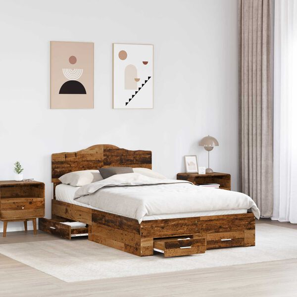 vidaXL Bed Frame with Headboard Old Wood 120 x 190 cm Engineered Wood