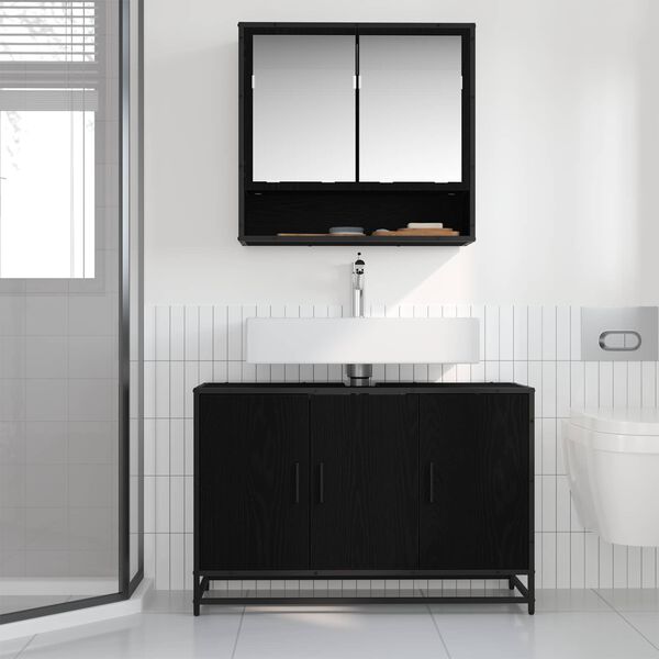 vidaXL Bathroom Cabinet Black Oak 90 x 33 x 60 cm Engineered Wood