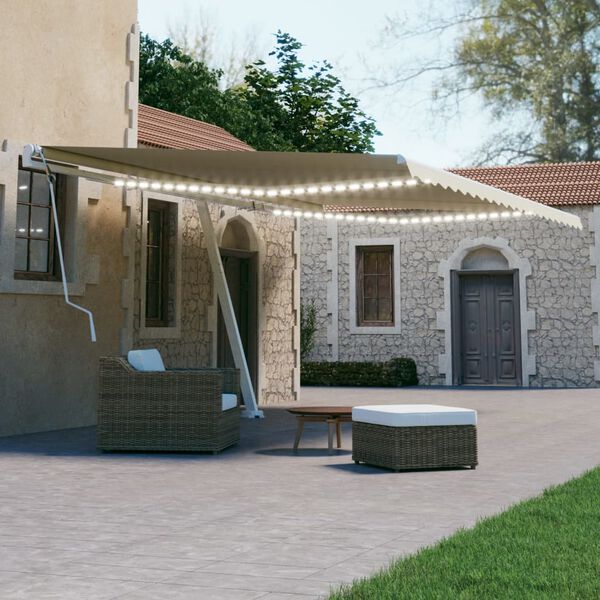 vidaXL Manual Retractable Awning with LED 500x300 cm Cream