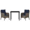 vidaXL Garden Dining Set with Cushion 3 pcs Grey Poly Rattan