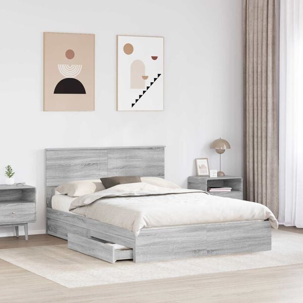 vidaXL Storage Bed Grey Sonoma 140 x 200 cm Engineered Wood