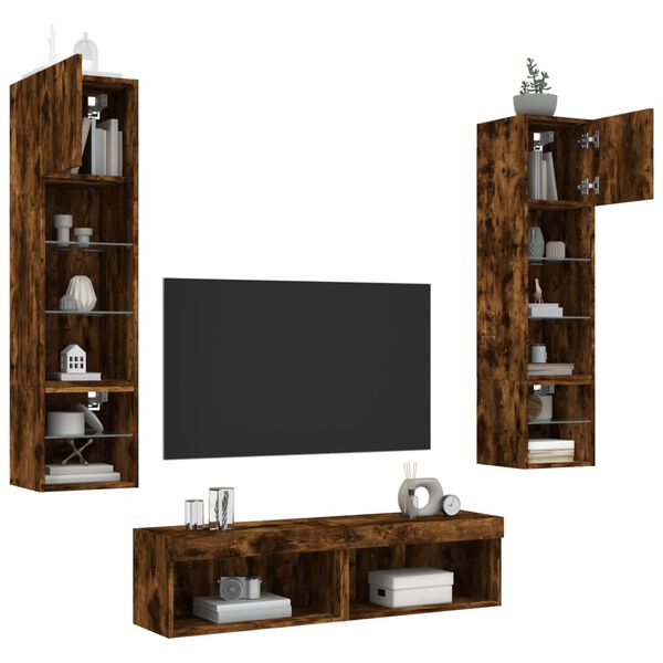 vidaXL 6 Piece TV Wall Units with LED Smoked Oak Engineered Wood
