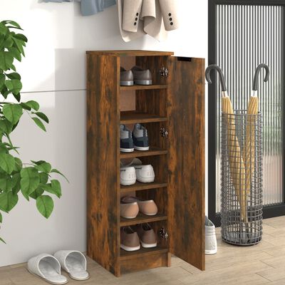 vidaXL Shoe Cabinet Smoked Oak 30x35x100 cm Engineered Wood