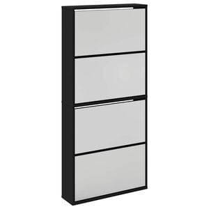 vidaXL Shoe Cabinet with Mirror 4-Layer Black 63x17x134 cm