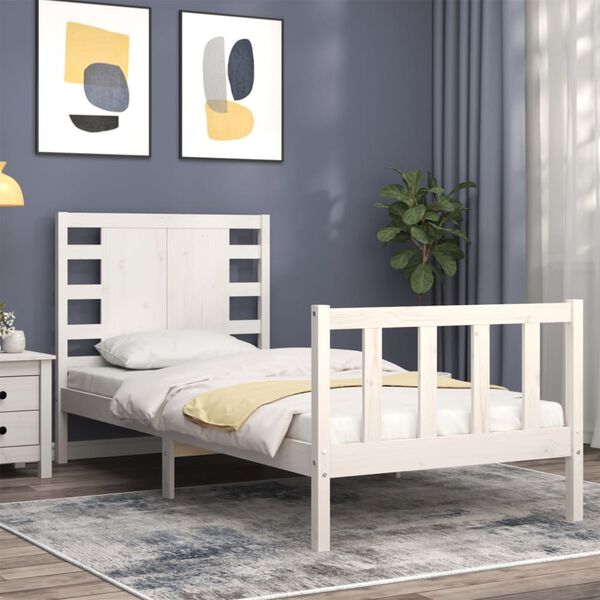 vidaXL Bed Frame without Mattress White Small Single Solid Wood Pine