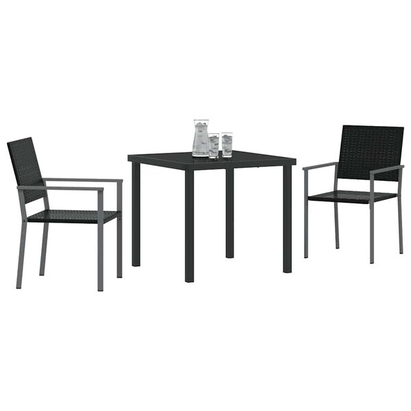 vidaXL Garden Dining Set 3 pcs Black PE Rattan