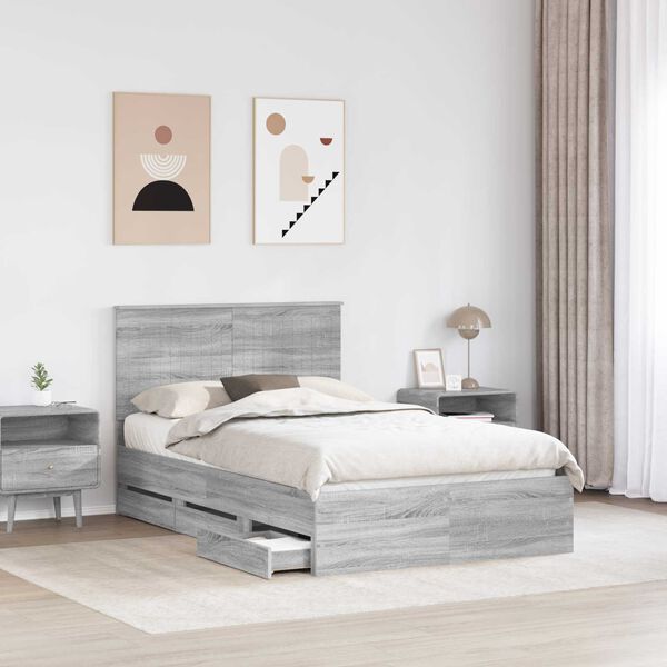 vidaXL Bed Frame with Drawer Grey Sonoma 120 x 200 cm Engineer Wood