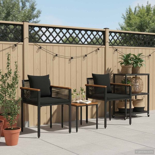 vidaXL Outdoor Furniture Set with Cushion 3 pcs Black PE Rattan