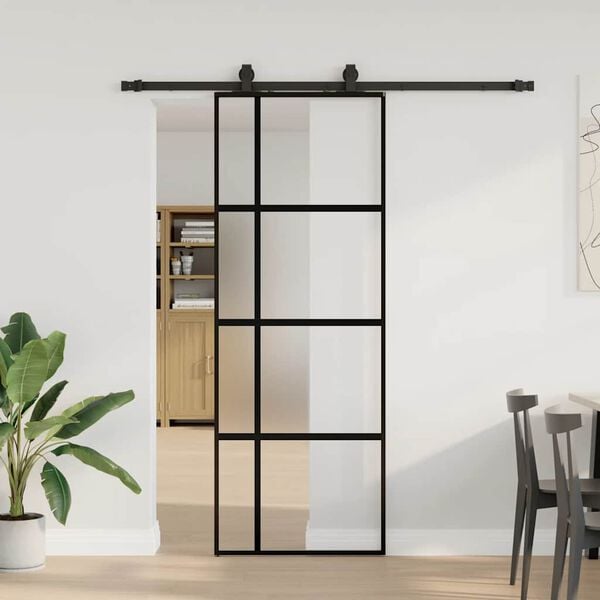 vidaXL Sliding Door with Hardware Set Black 76x205 cm Tempered Glass