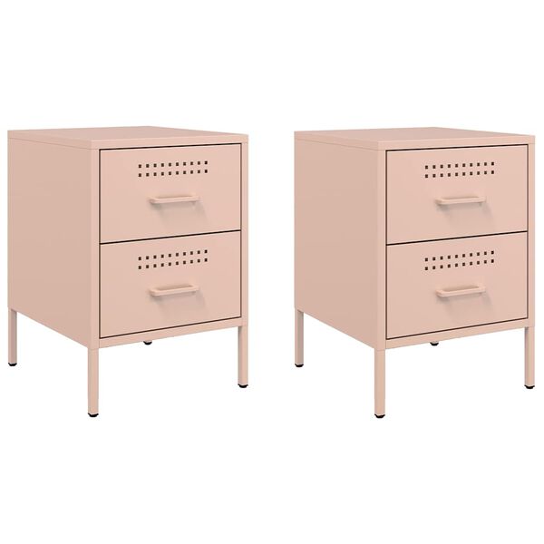 vidaXL Bedside Cabinets 2 pcs Pink 36x39x50.5 cm Steel