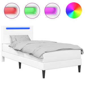 vidaXL Bed Frame with LED Strip Lights White 90 x 190 cm Faux Leather