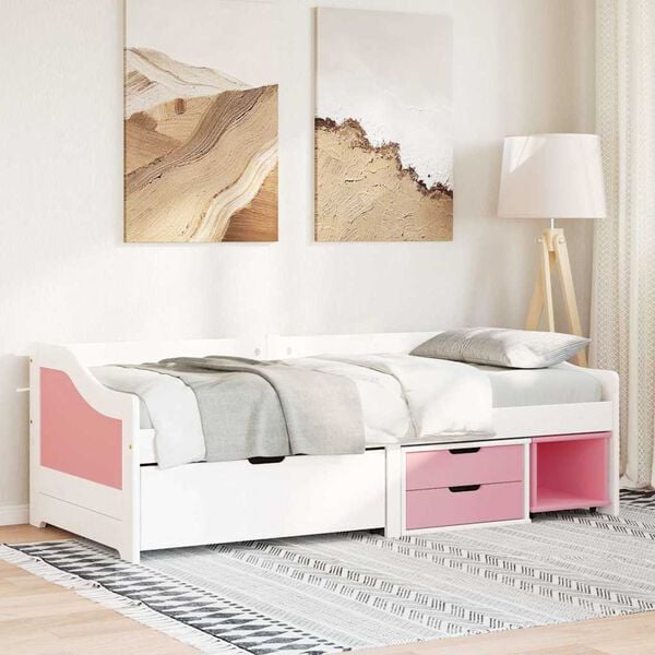 vidaXL Day Bed with 3 Drawers without Mattress IRUN White&Pink 90x200 cm
