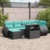 vidaXL 7 Piece Garden Sofa Set with Cushions Black Poly Rattan Acacia