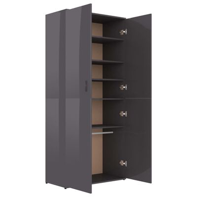 vidaXL Shoe Cabinet High Gloss Grey 80x39x178 cm Engineered Wood