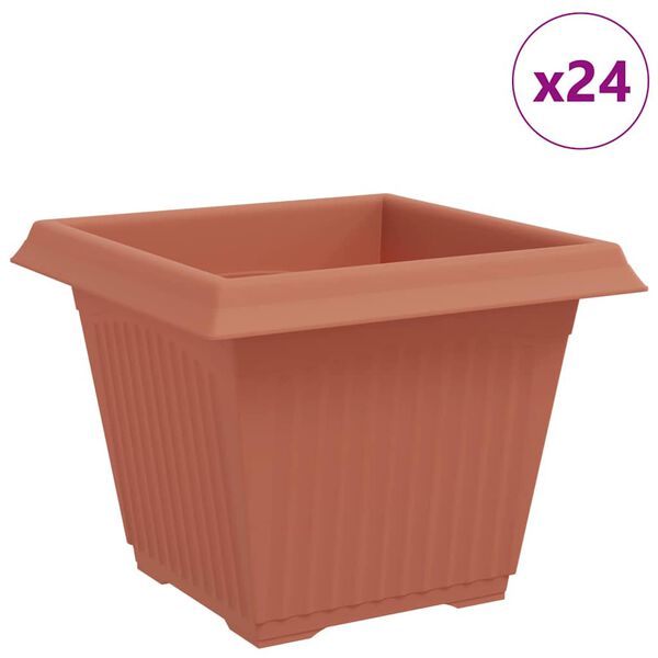 vidaXL Square Flower Pot 24 pcs Brick Red 28.5 x 28.5 x 22 cm Plastic