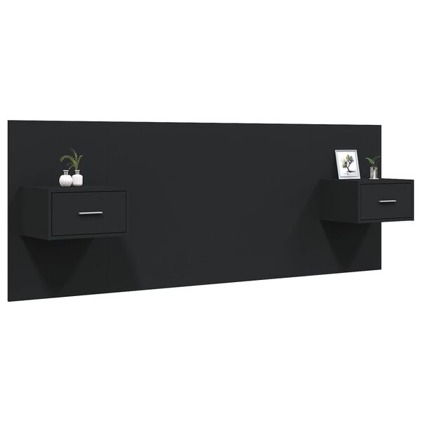 vidaXL Bed Headboard with Cabinets Black Engineered Wood