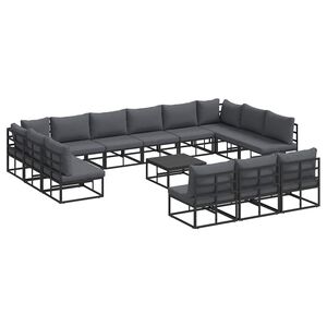 vidaXL Garden Sofa Set with Cushion 14 pcs Black Aluminium
