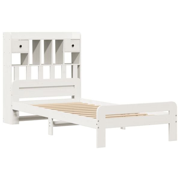vidaXL Bookcase Bed without Mattress White 75x190 cm Small Single Solid Wood Pine